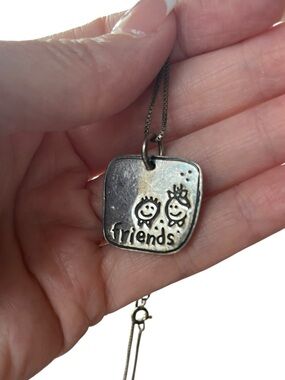 Signed 925 EFS Square Friends Pendant Necklace Sterling Silver Statement